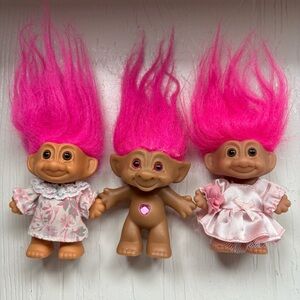 Vintage Russ Pink Haired Trolls Floral Dress Ace Novelty Flower Girl 3”